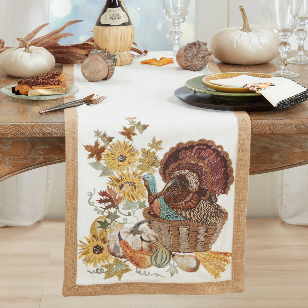 Embroidered Turkey Table Runner