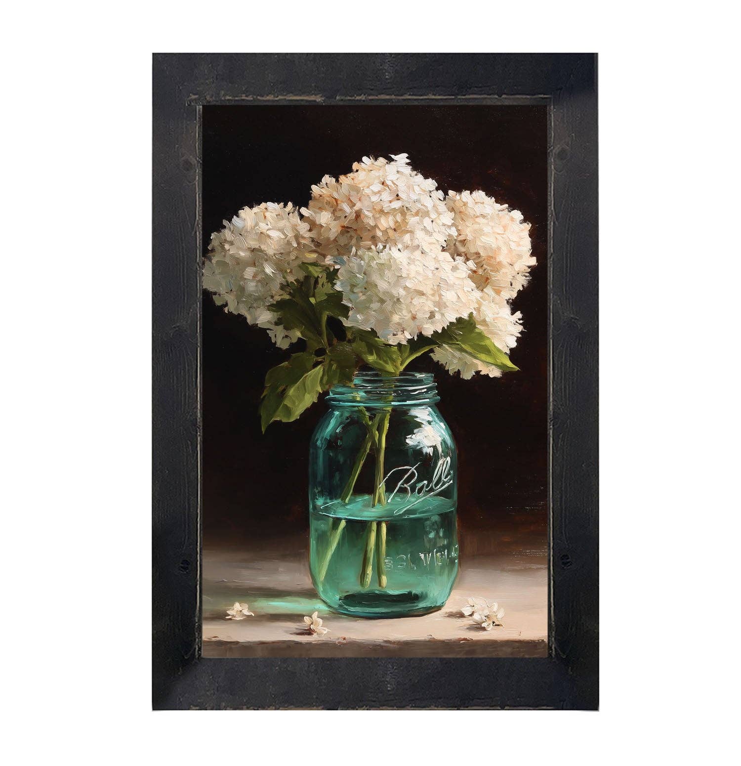 Mason Jar with White Hydrangeas - Vertical Frame