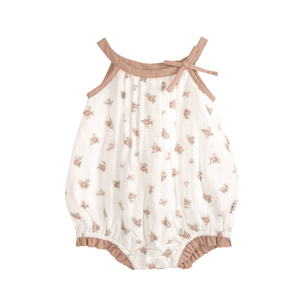 Tea Rose Floral Baby Romper + Headband