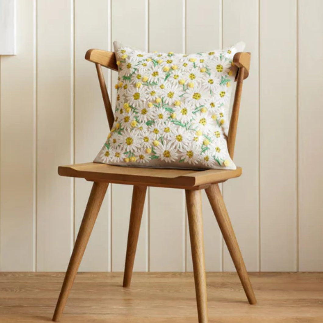 Daisy Beige Throw Pillow - 18x18