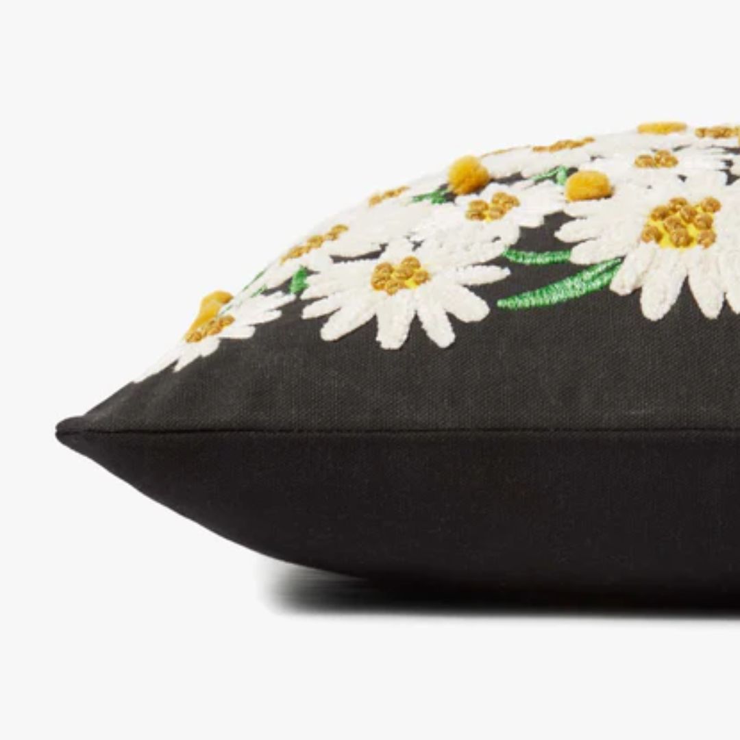 Daisy Black & Ivory Throw Pillow - 18x18"
