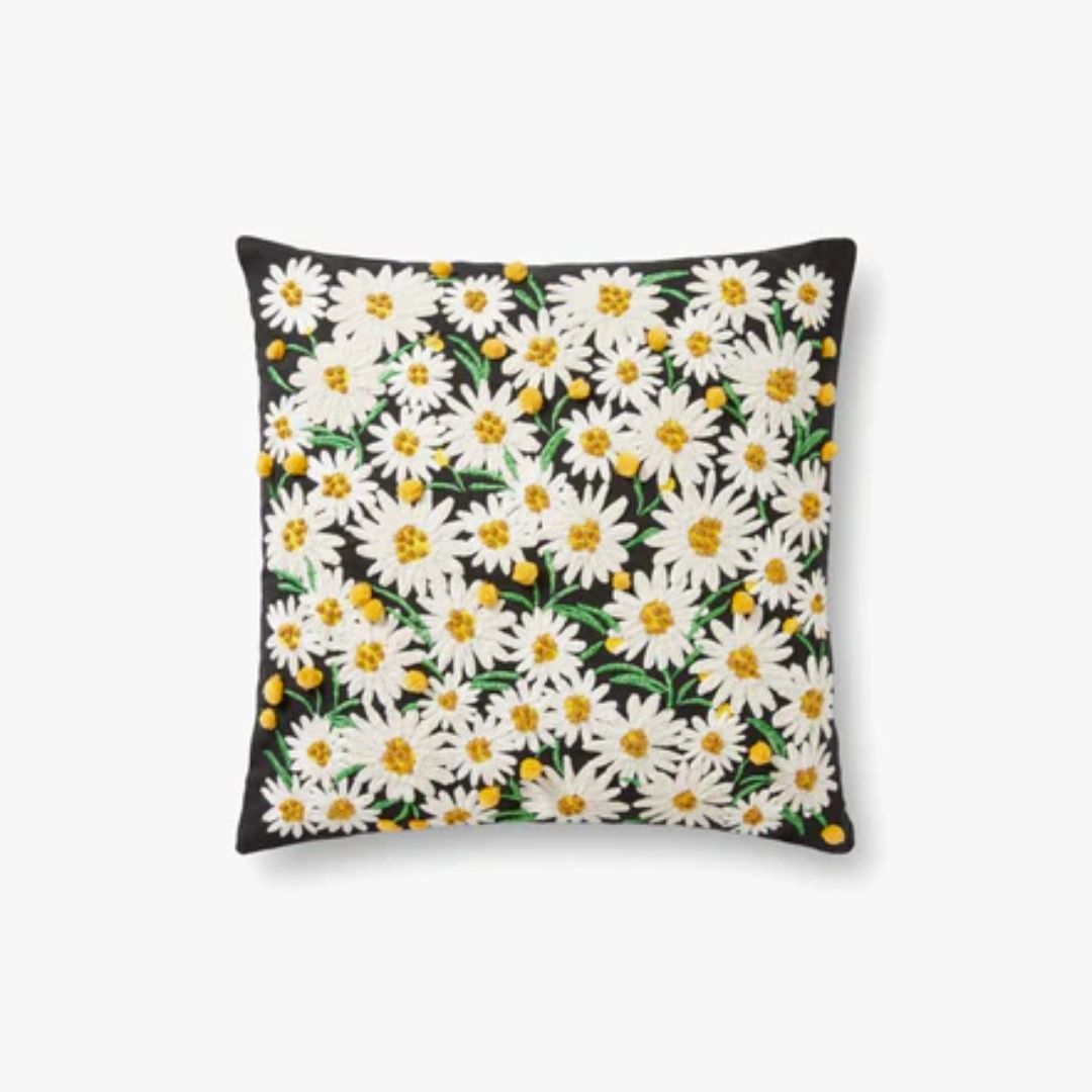 Daisy Black & Ivory Throw Pillow