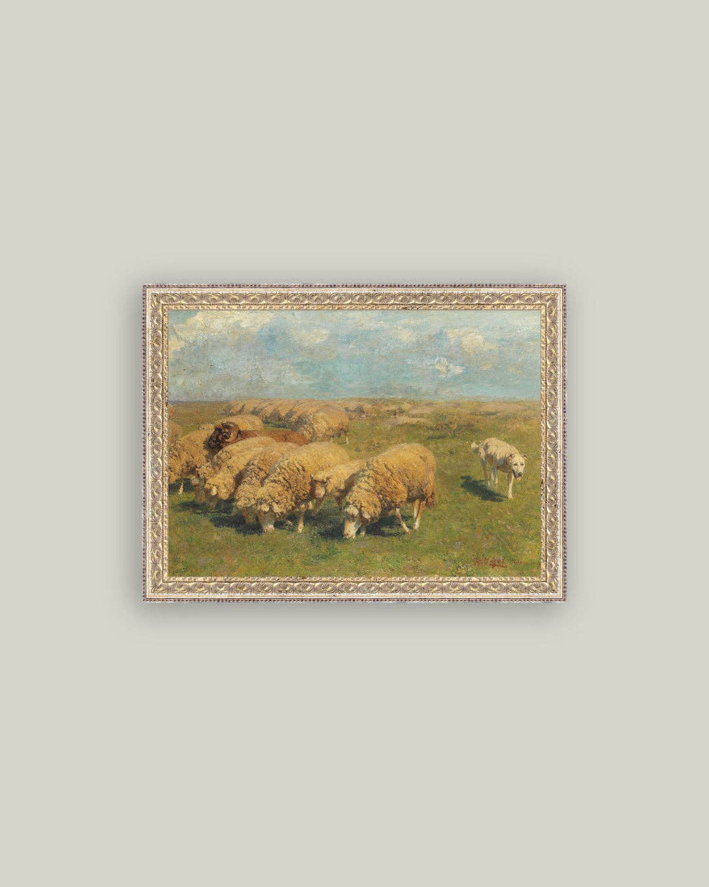 Sheep with Sheep Dog Framed Antique Art
