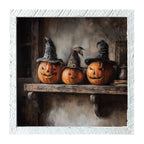 Trio of Jack-o-Lanterns in Witch Hats