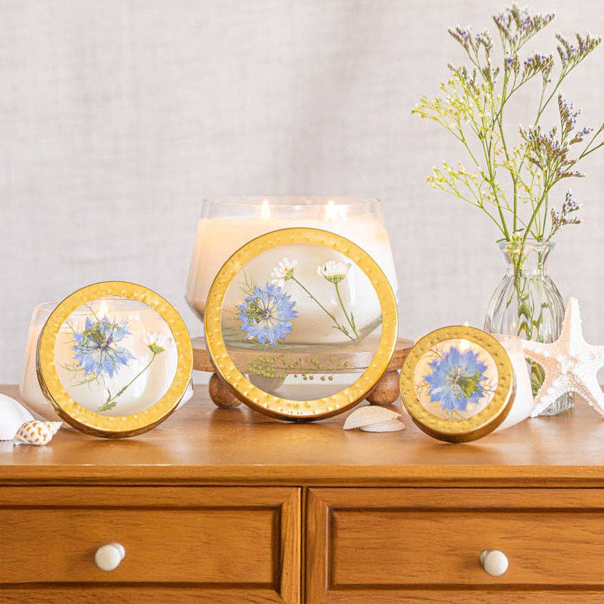 Petite Pressed Floral Candle - Sea Salt Mist