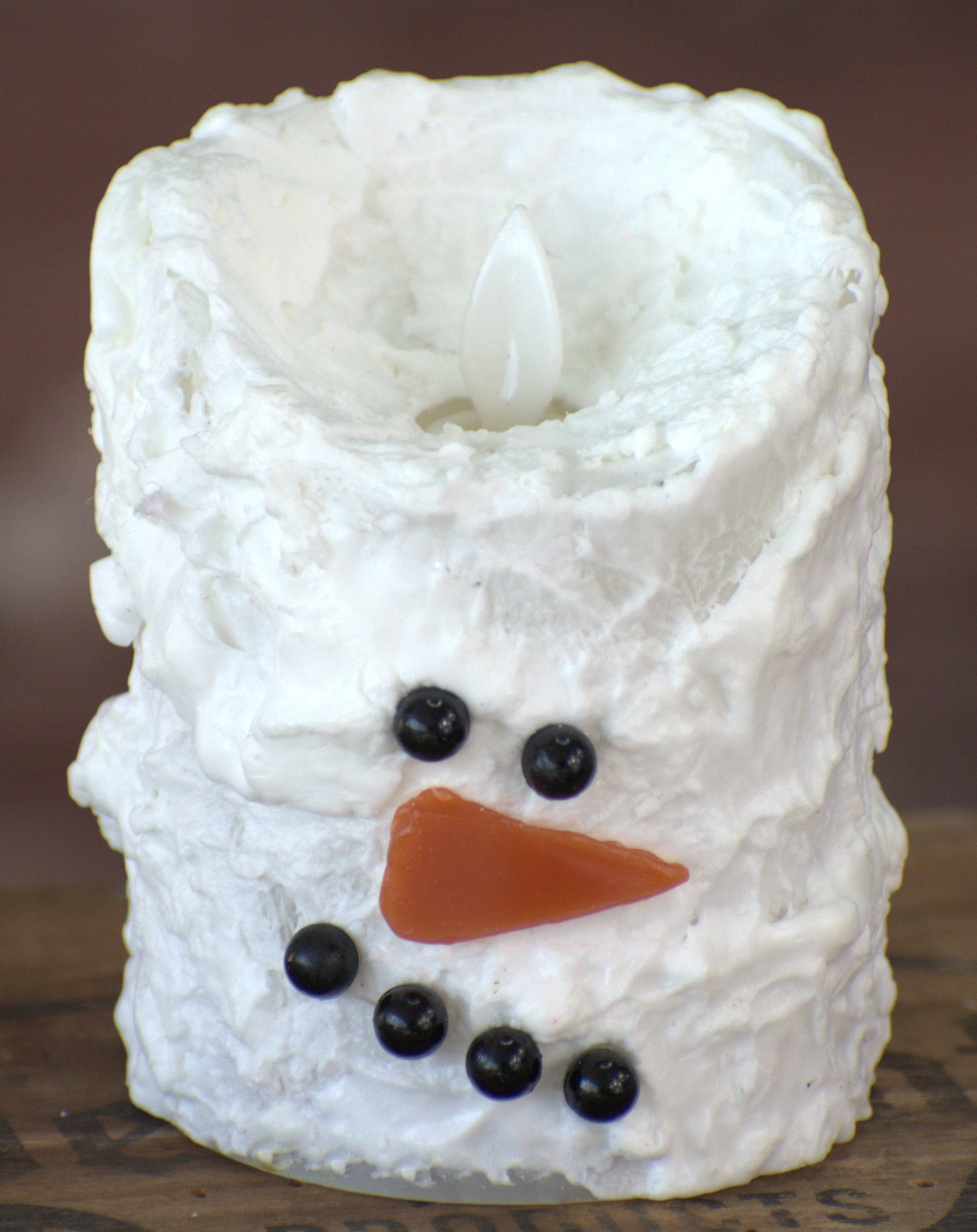 Snowman Bumpy White Moving Flame LED Candle 3in by 4in