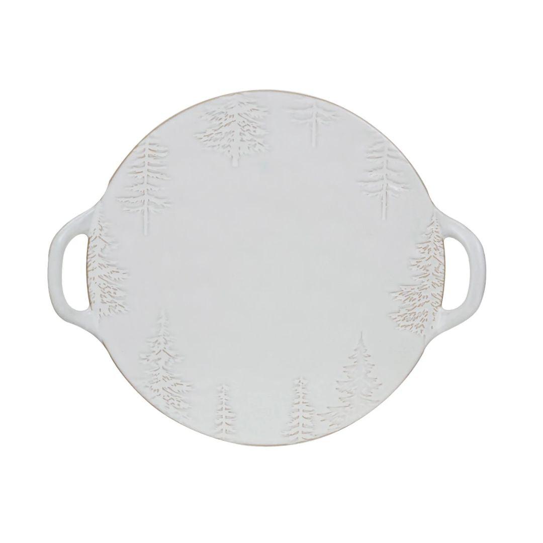 Debossed Stoneware Tray/Platter with Trees & Handles