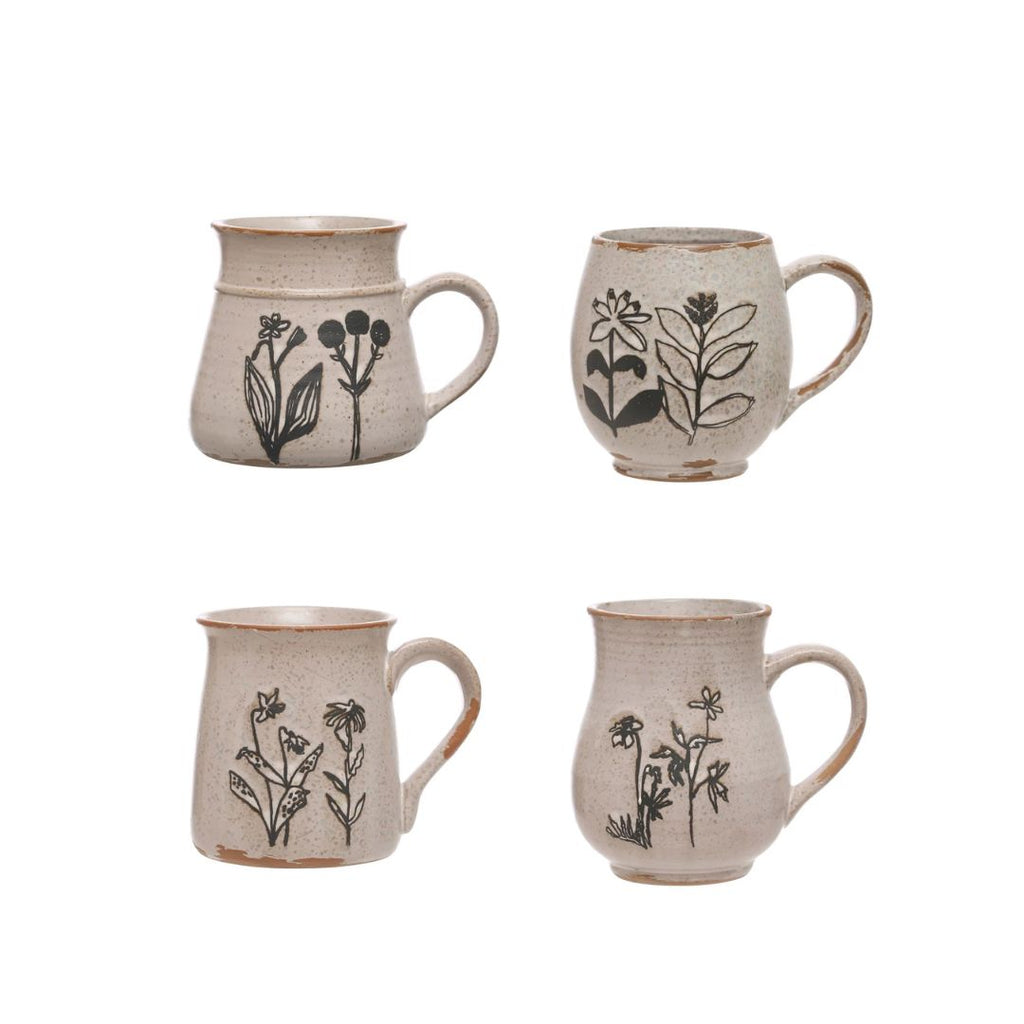 Debossed Floral Stoneware Mug - Assorted Styles