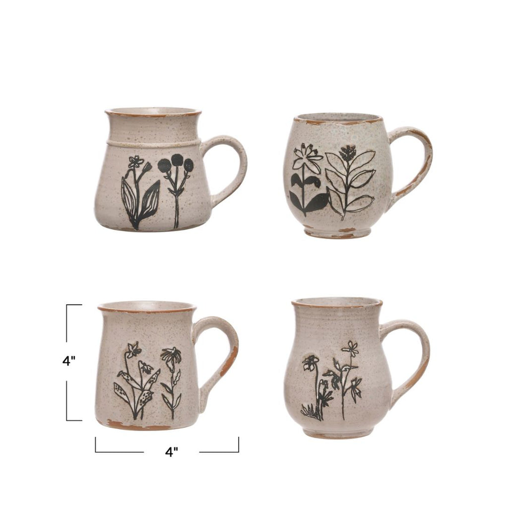 Debossed Floral Stoneware Mug - Assorted Styles