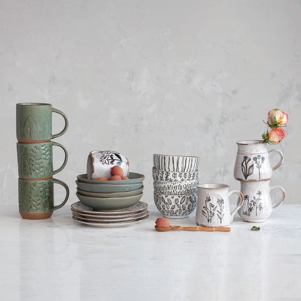 Debossed Floral Stoneware Mug - Assorted Styles