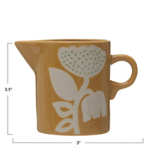 Yellow Hand-Painted Stoneware Creamer with Floral Design – 12 oz.