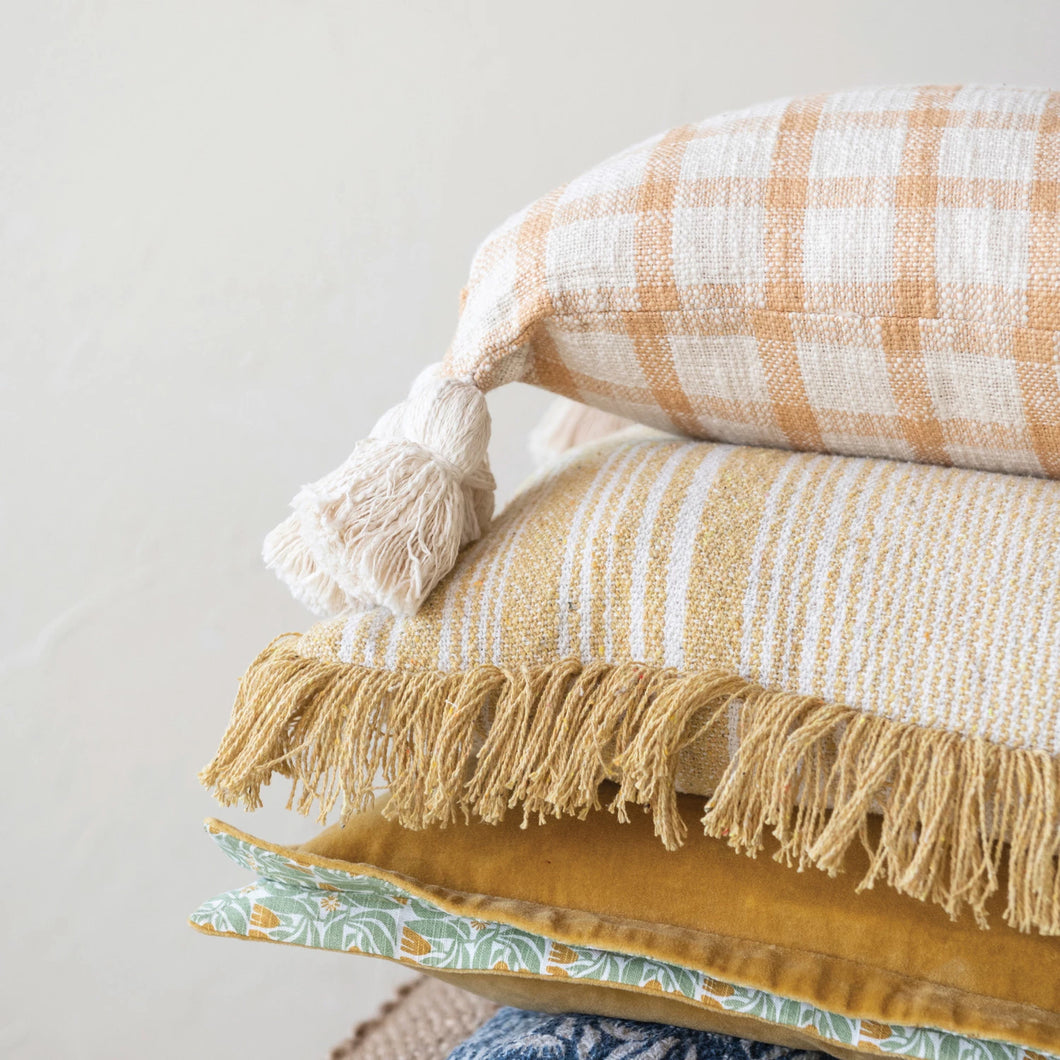 Yellow Stripe Pillow With Fringe