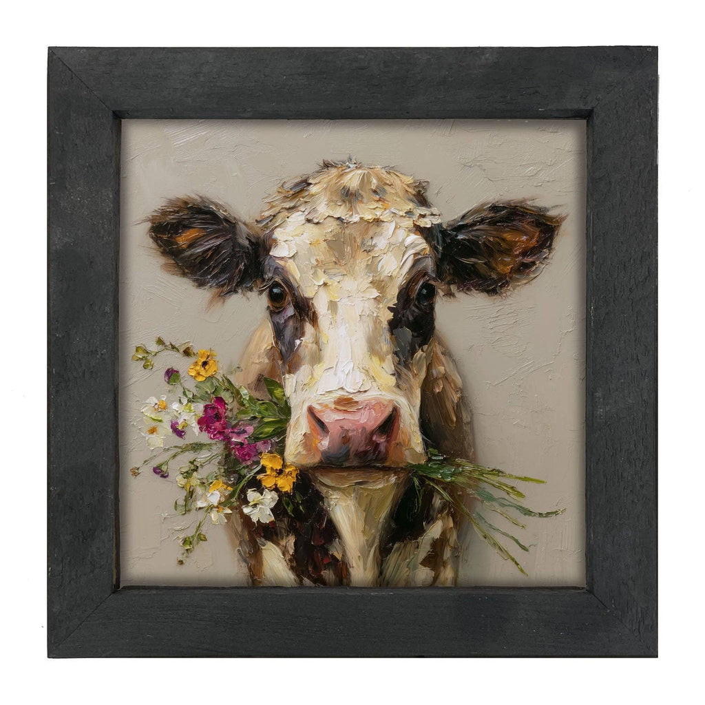 Spring Season Cow Holding Flowers