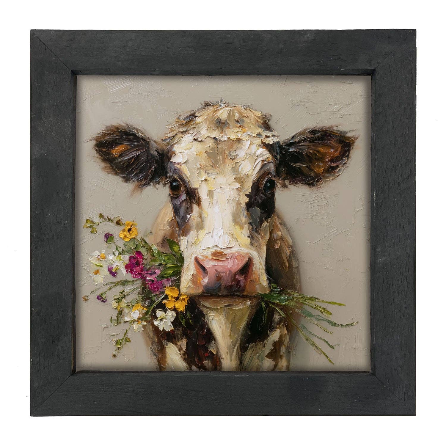 Spring Season Cow Holding Flowers