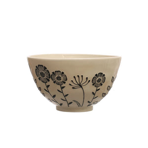 Stoneware Serving Bowl With Flowers