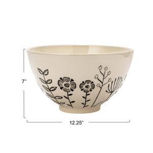 Stoneware Serving Bowl With Flowers