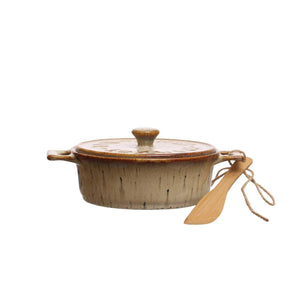 Stoneware Brie Baker With Bamboo Knife