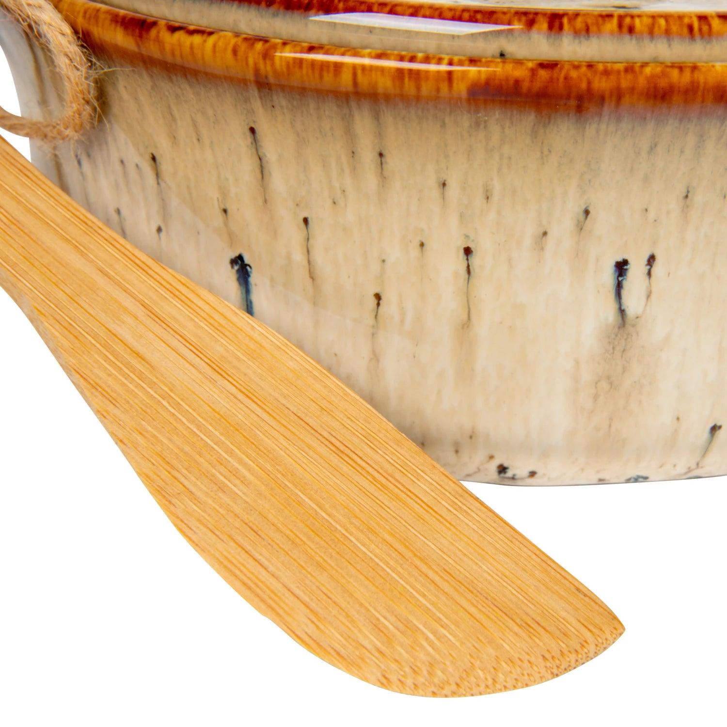 Stoneware Brie Baker With Bamboo Knife
