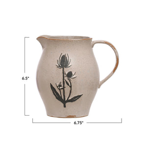 Debossed Stoneware Pitcher With Flowers