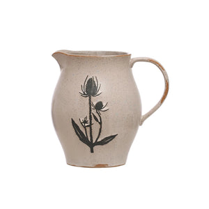 Debossed Stoneware Pitcher With Flowers