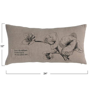 24" Lumbar Linen Printed Pillow With Florals