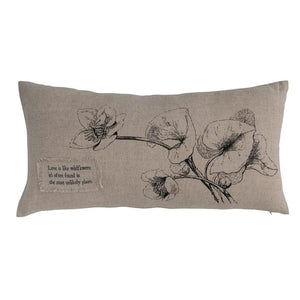 24" Lumbar Linen Printed Pillow With Florals
