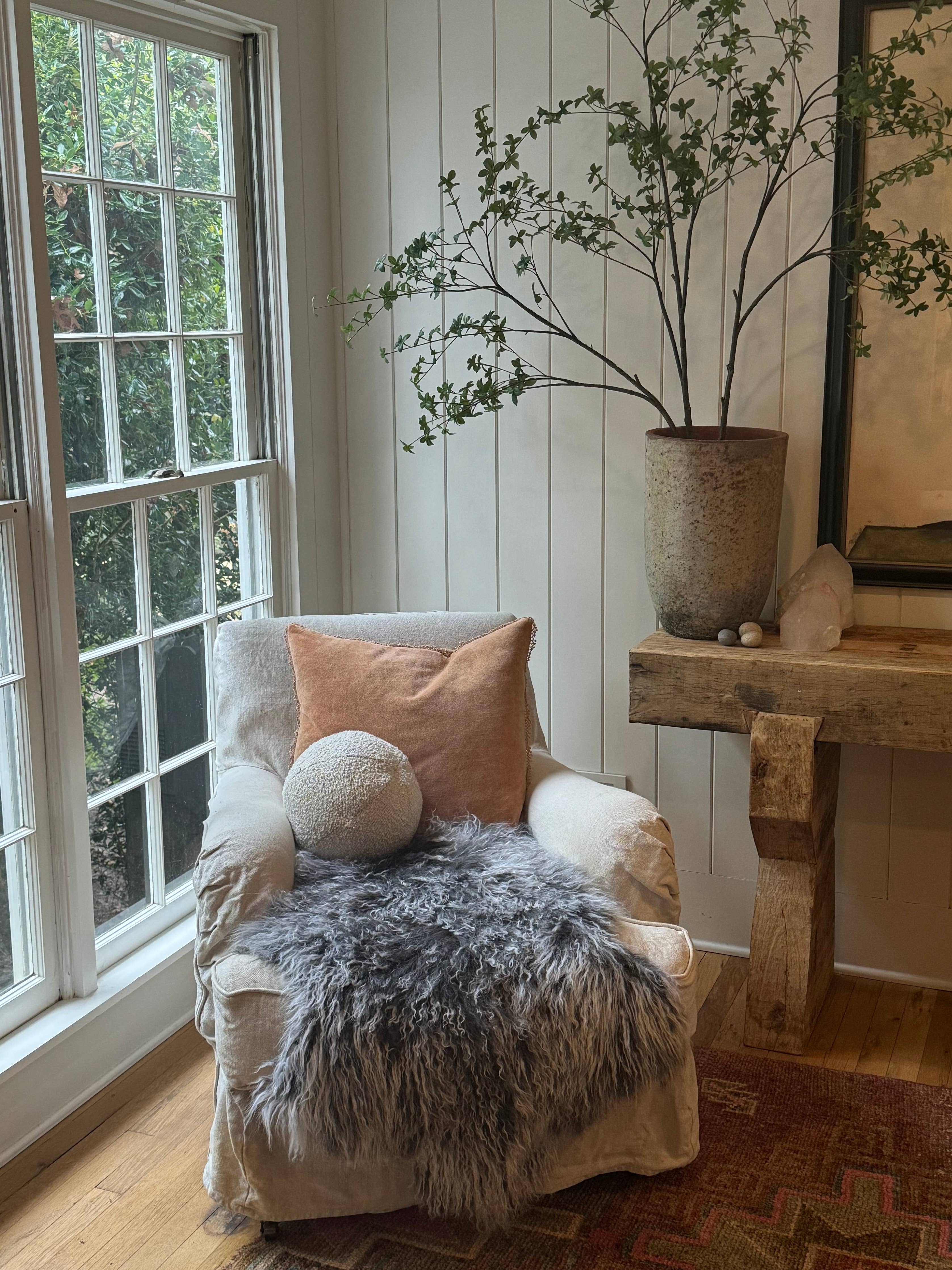 Blush Velvet Pillow With Poms - 22"x22