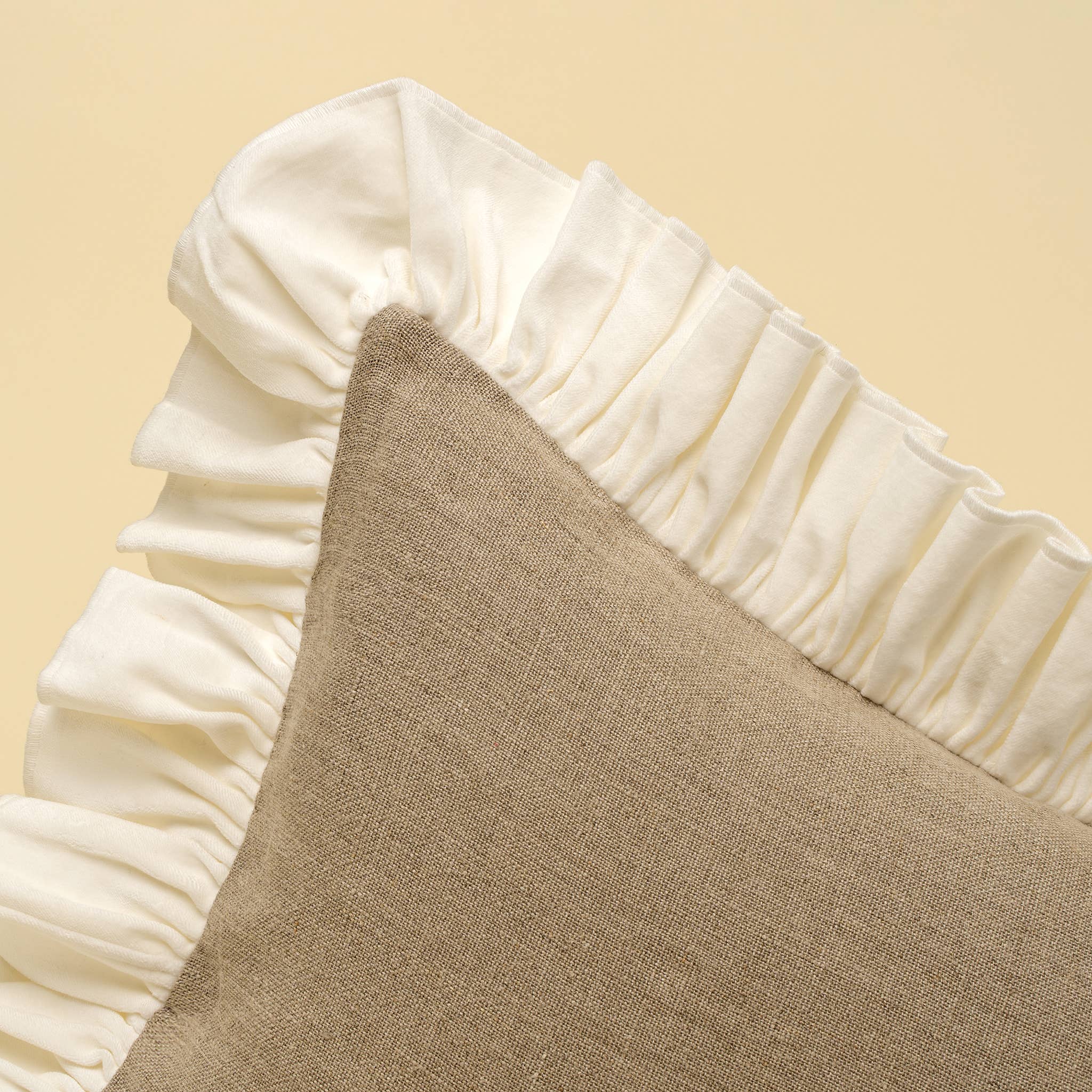 15x42 Velvet Ruffle Linen Pillow, Ivory
