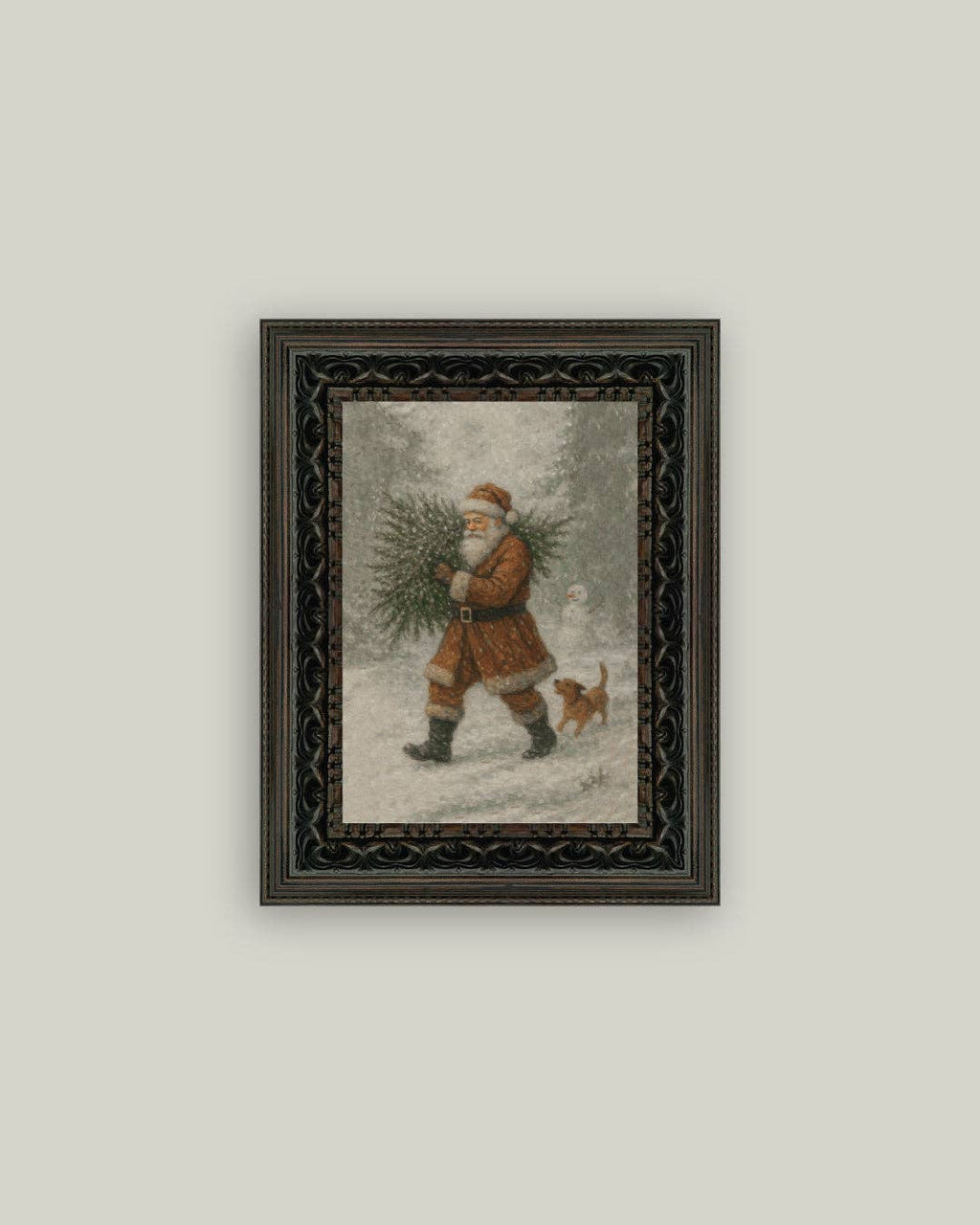Santa with Tree Framed Antique Art
