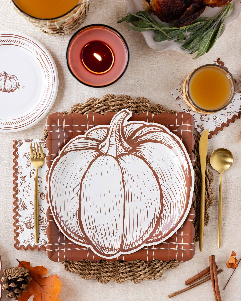 Pumpkin Line Art Shaped Paper Plates