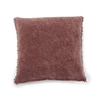 Mauve Velvet Pillow With Poms - 22"x22