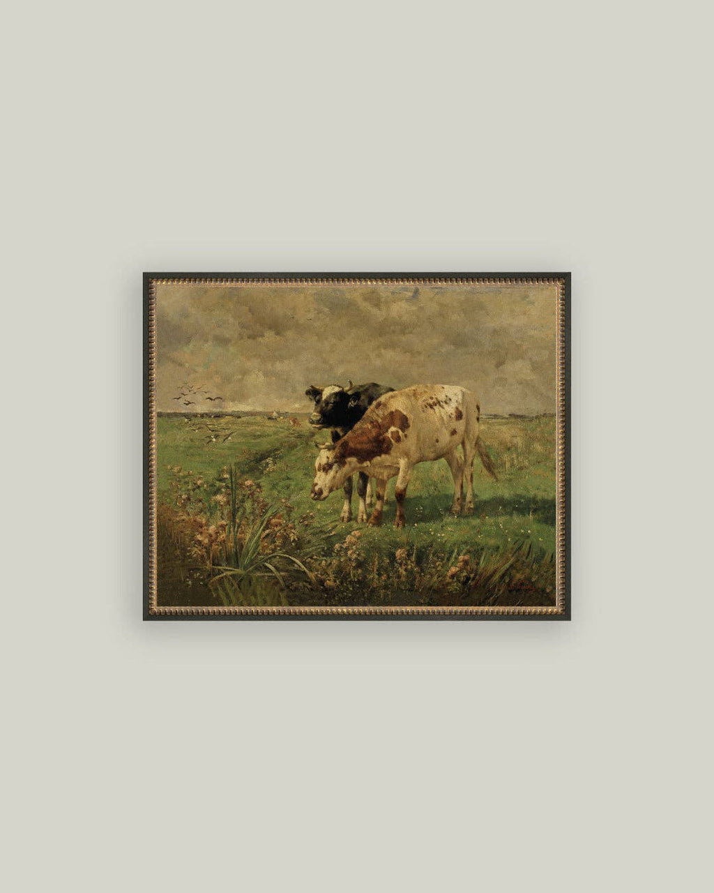 Black and Brown Cows Framed Antique Art