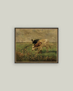 Black and Brown Cows Framed Antique Art