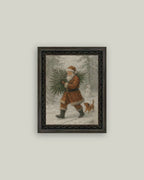 Santa with Tree Framed Antique Art