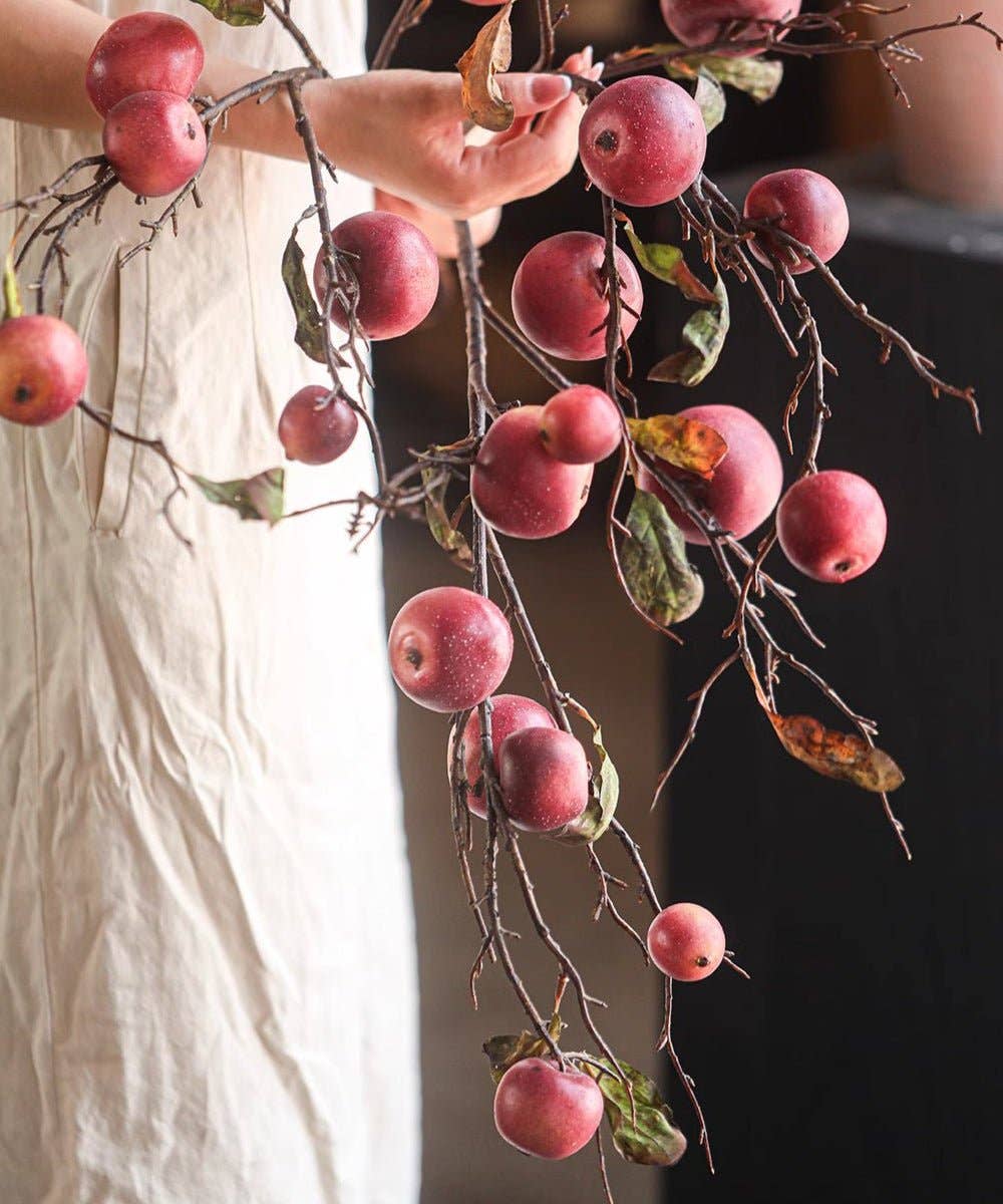 Faux Red Apple Branch Stem 36"