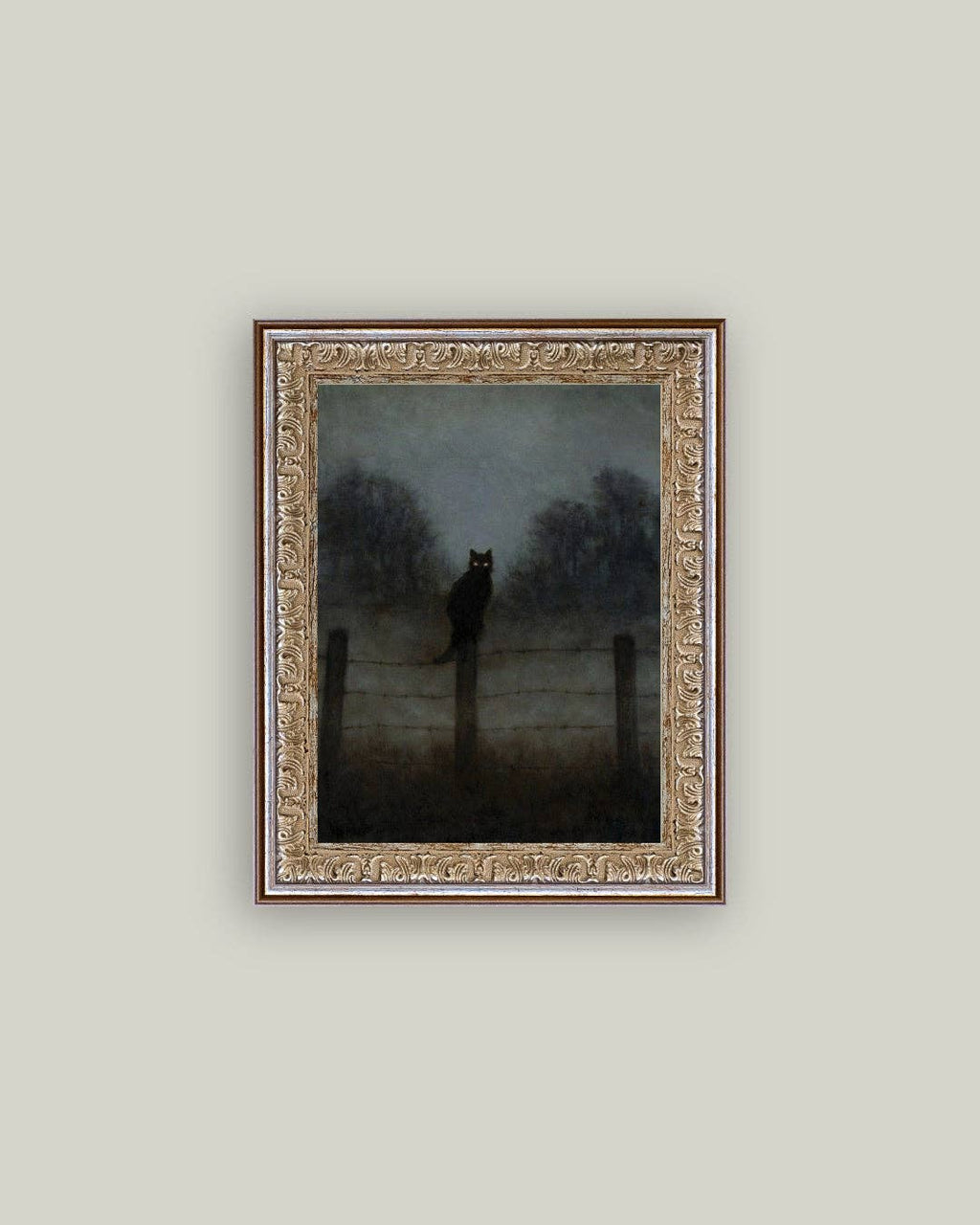 Black Cat in Night Framed Antique Art