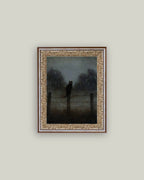 Black Cat in Night Framed Antique Art