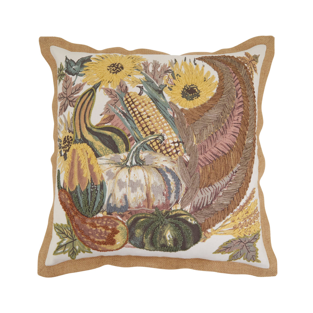 Embroidered Cornucopia Throw Pillow