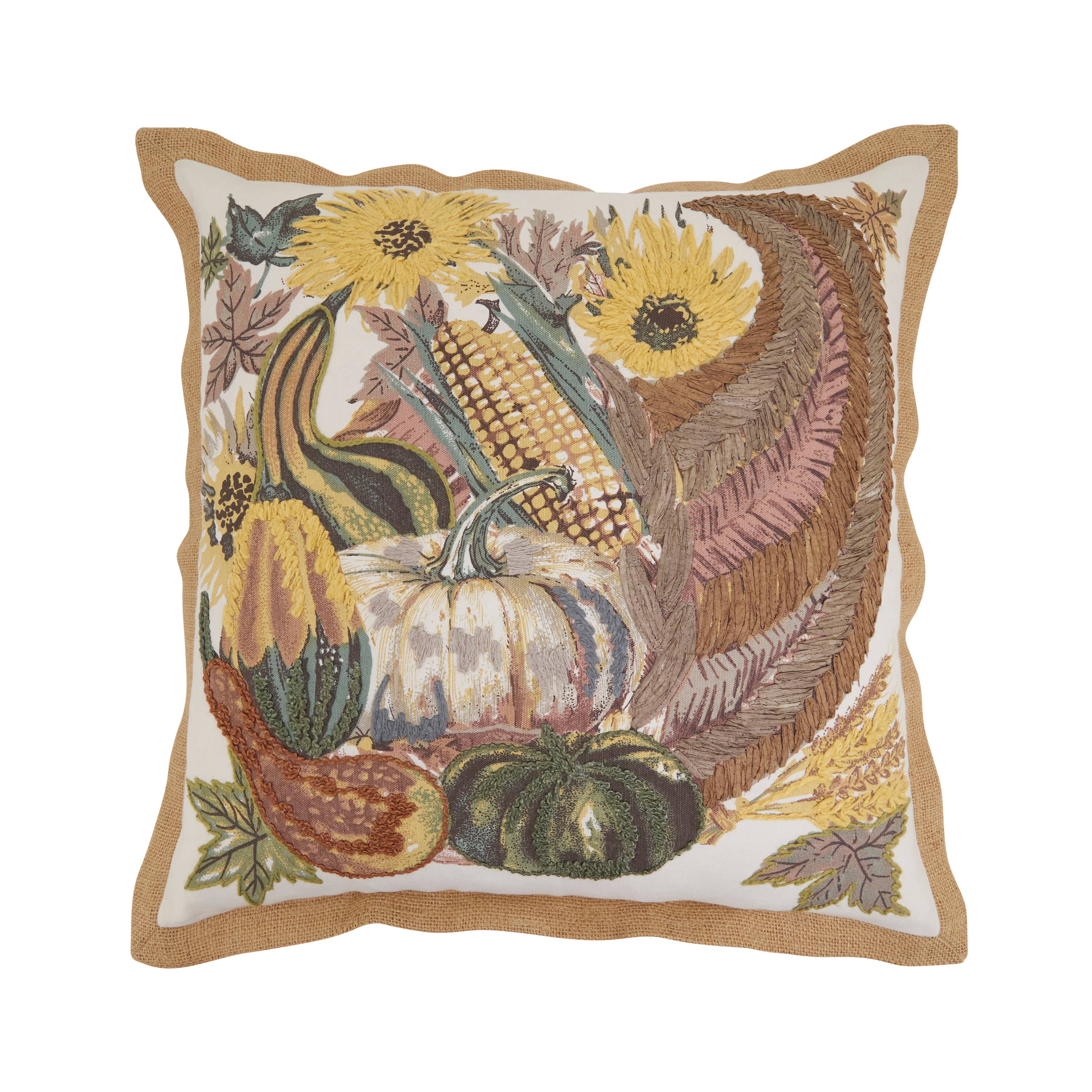 Embroidered Cornucopia Throw Pillow