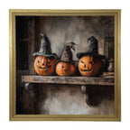 Trio of Jack-o-Lanterns in Witch Hats