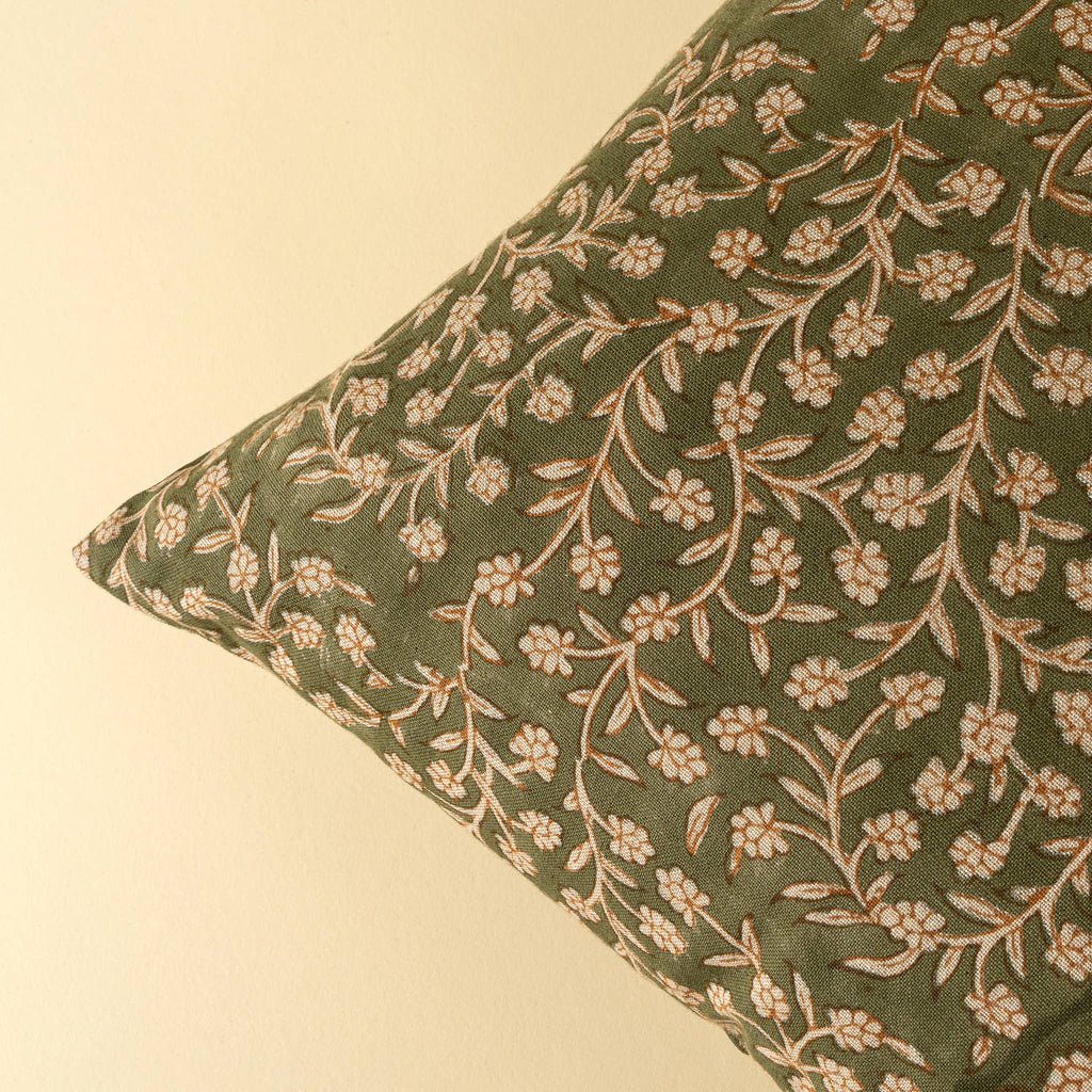 20x20 Wildvine Block Print Pillow, Olive