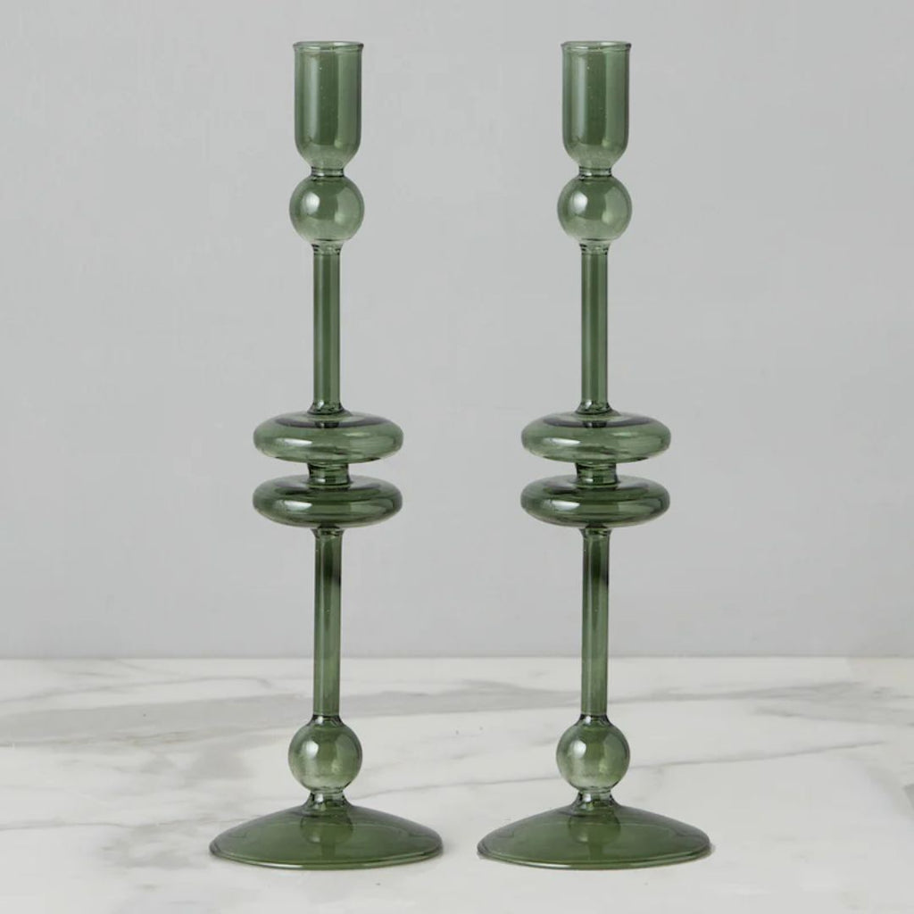 Emerald Glass Candlestick  - Large