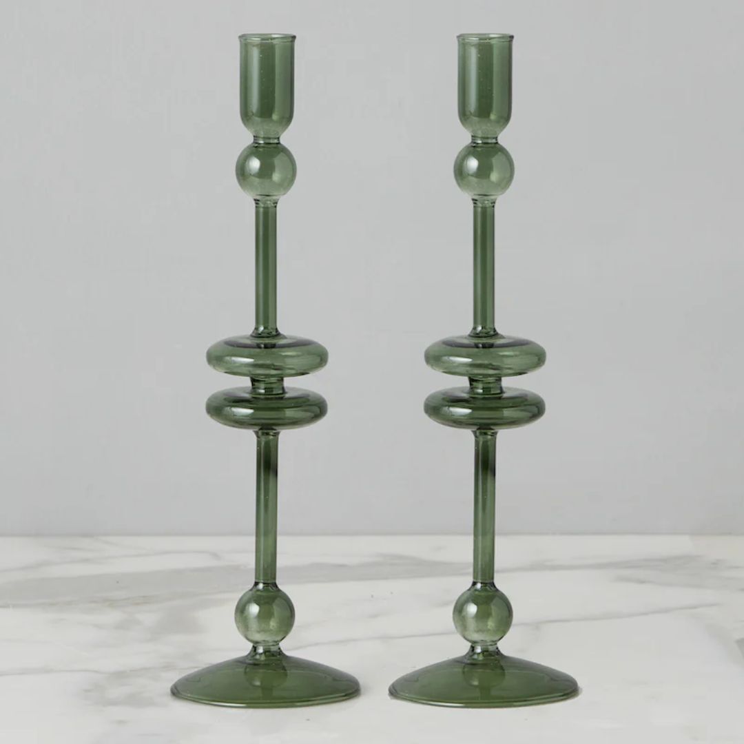 Emerald Glass Candlestick  - Large
