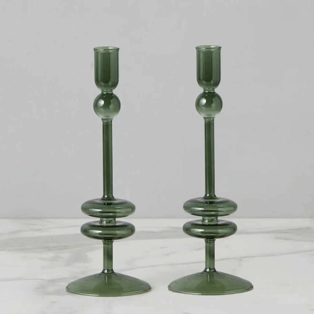 Emerald Glass Candlestick - Medium