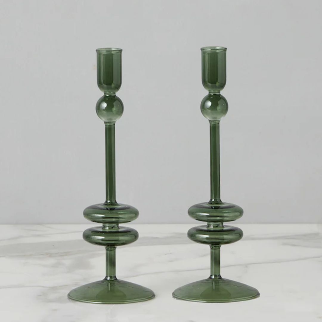 Emerald Glass Candlestick - Medium