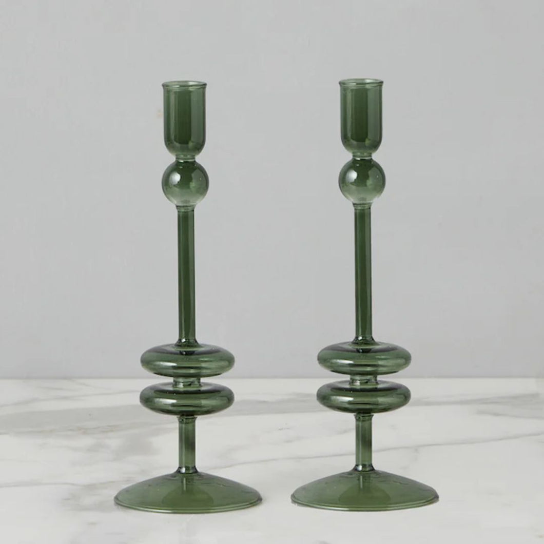 Emerald Glass Candlestick - Medium