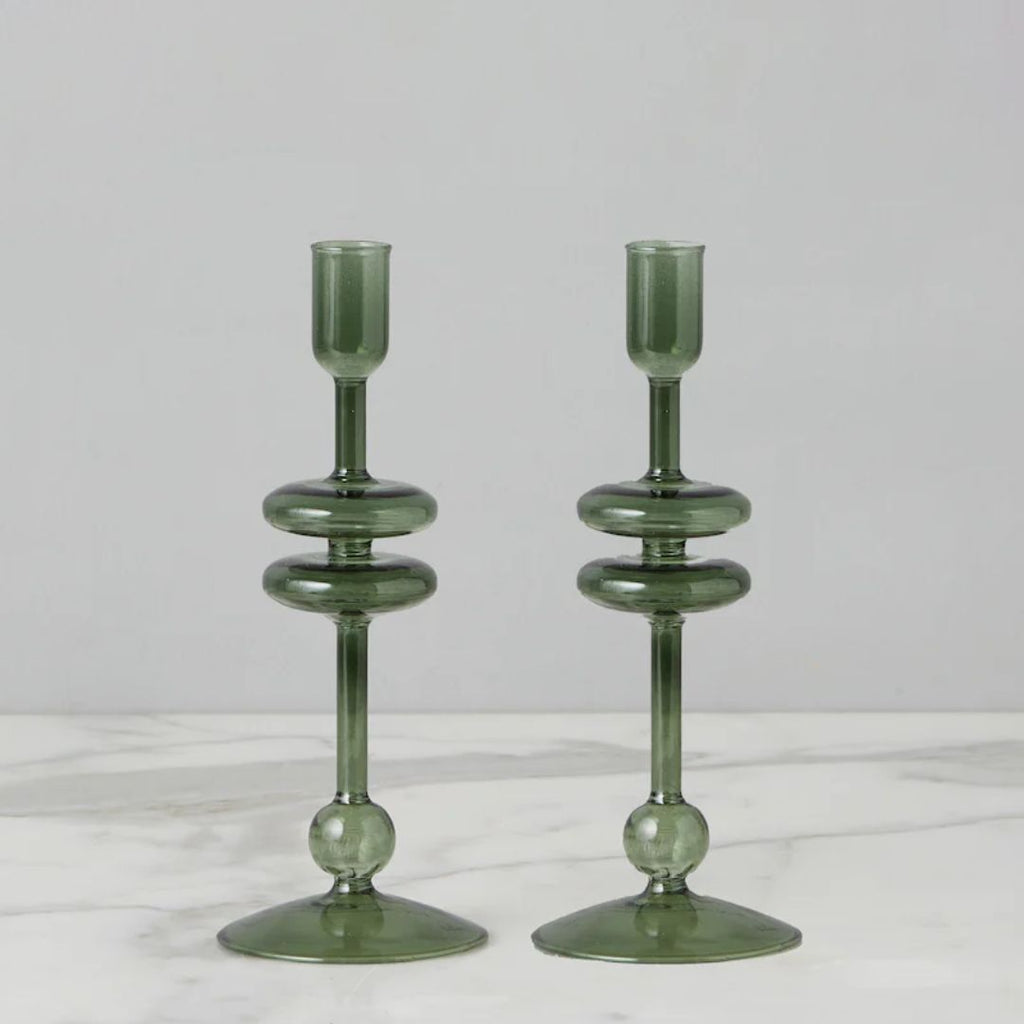 Emerald Glass Candlestick - Small