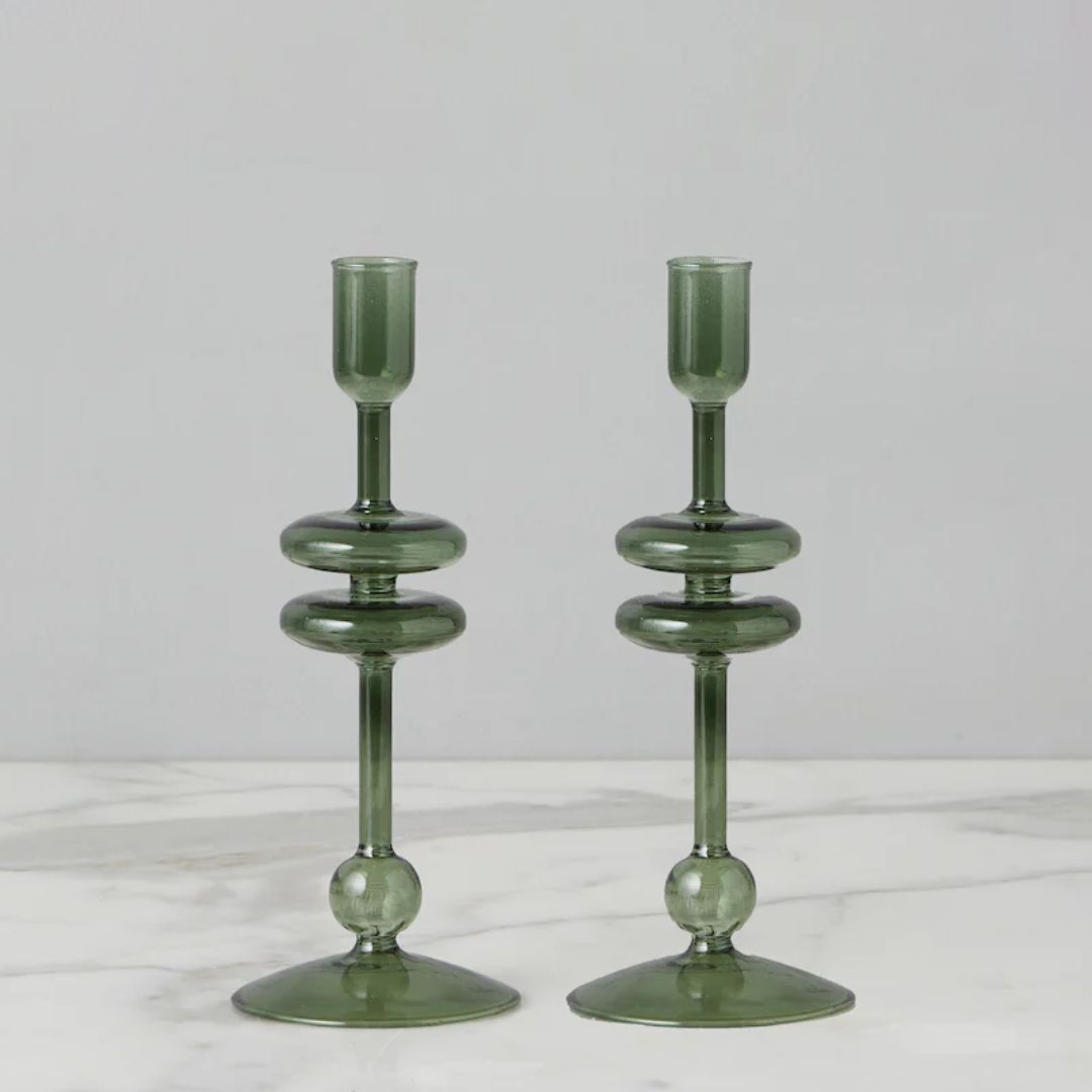 Emerald Glass Candlestick - Small