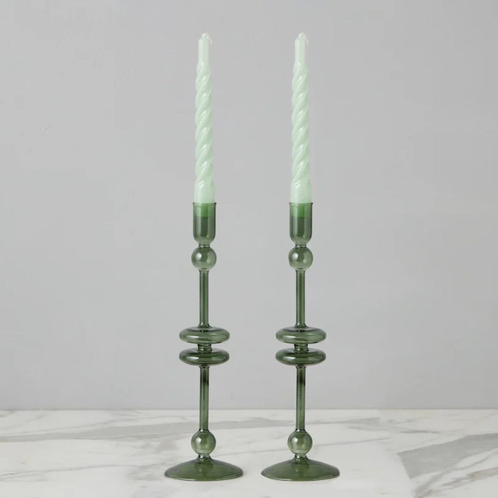 Emerald Glass Candlestick  - Large