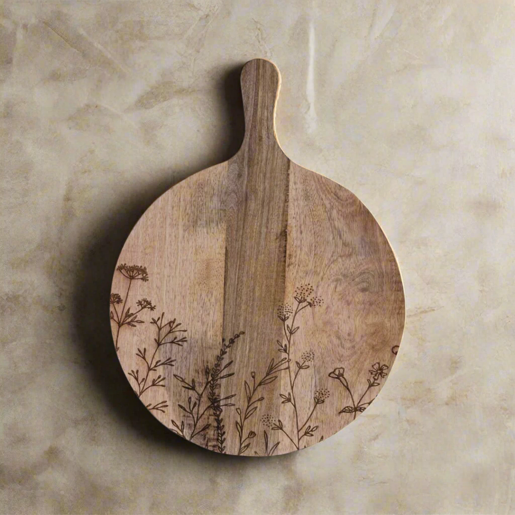Etched Mango Wood Cheese Cutting Board
